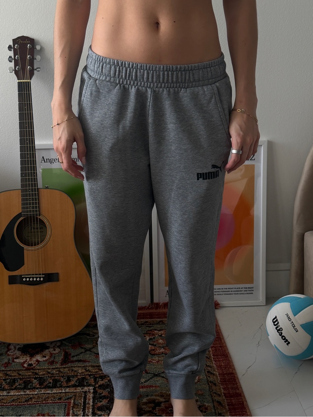 Puma Heather Gray Jogger Sweatpants with Black Logo